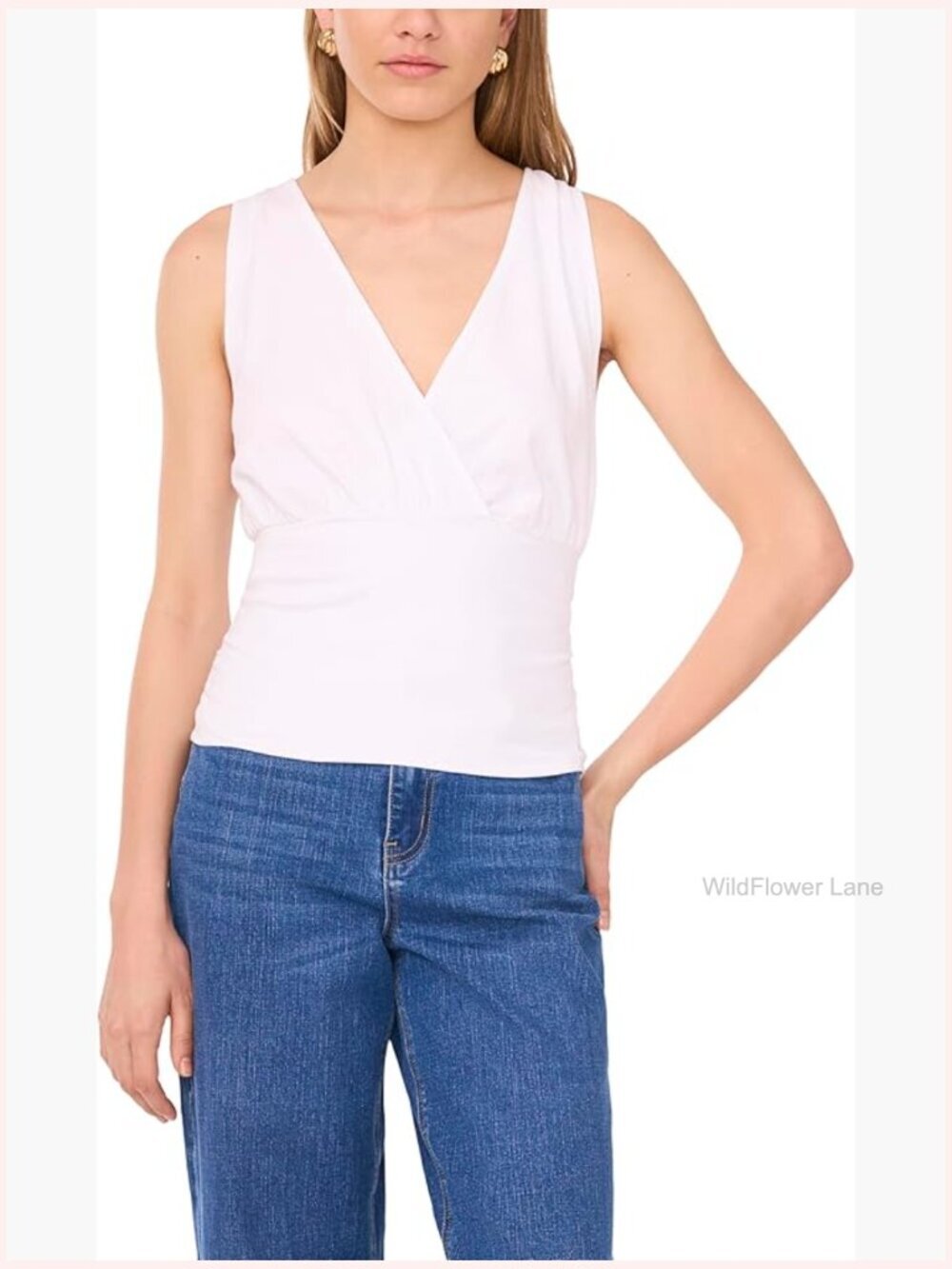 Sleeveless Overlapping Front Knit Blouse, Cap Sleeve V-Neck Top